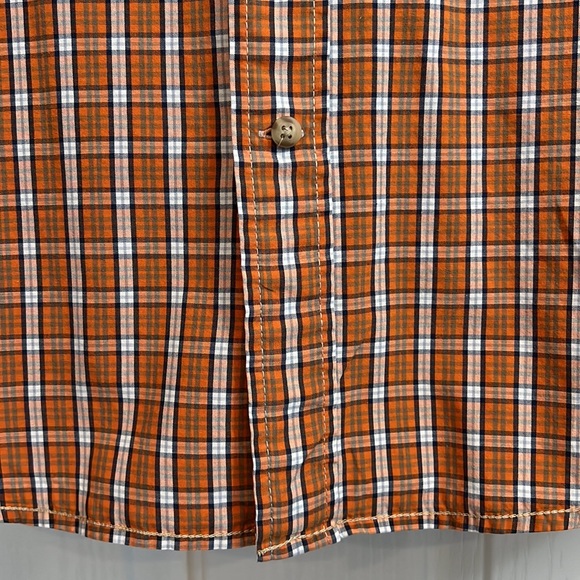 Timberland Plaid Orange Navy Buttoned Shirt Large - Picture 7 of 8